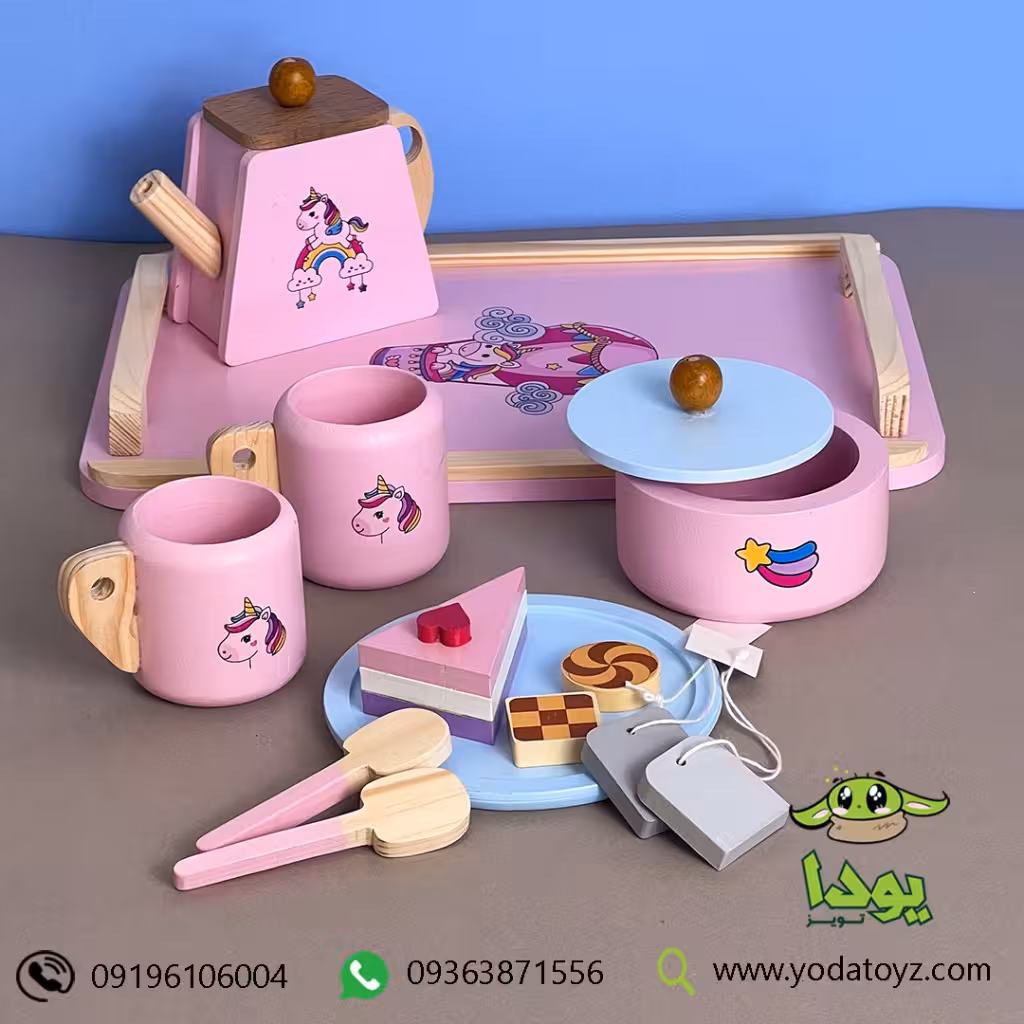 اسباب بازی چوبی ست چایخوری طرح یونیکورن