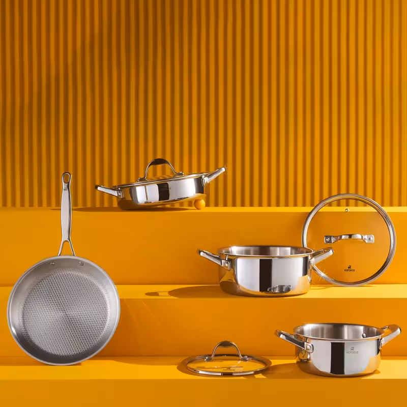 سرویس قابلمه استیل 7 پارچه القایی کاراجا 3Ply PowerSteel 316