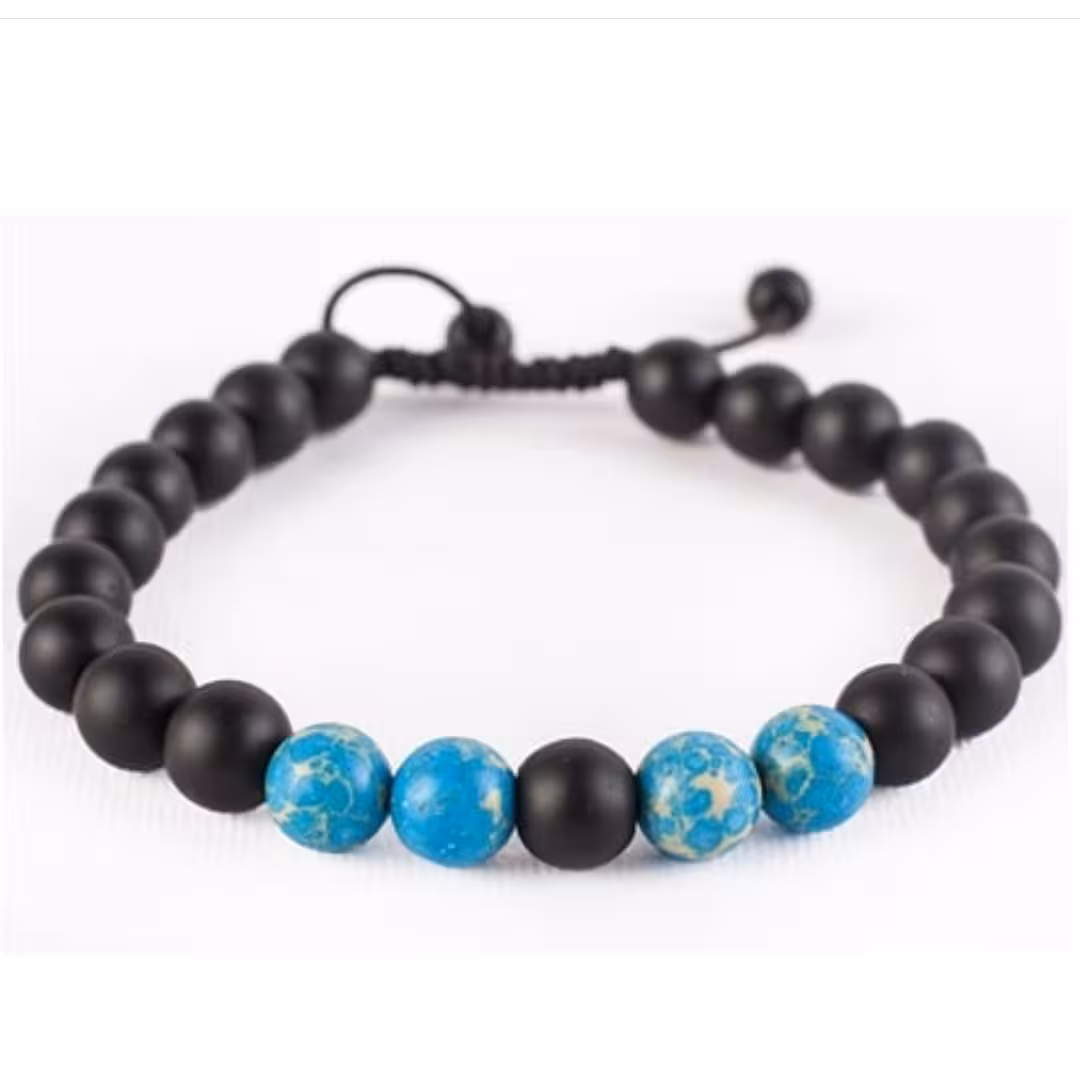 دستبند فیروزه آفریقایی و اونیکس مشکی