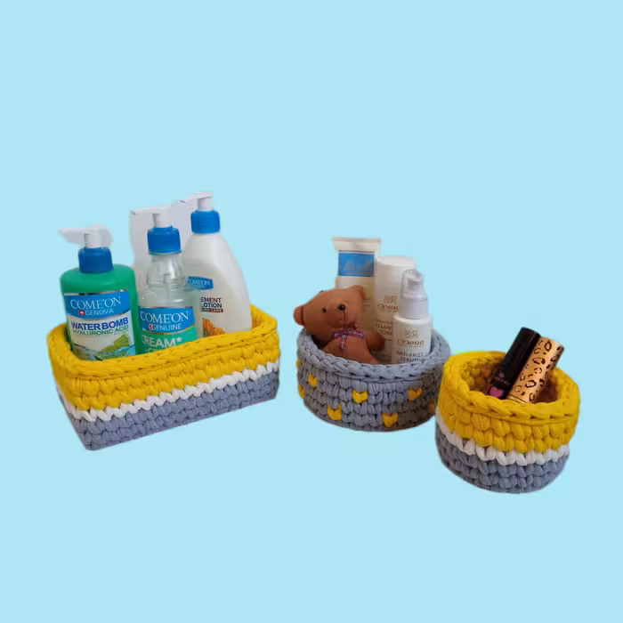 سبد قلاب بافی تریکو مدل مینی باکس مجموعه سه عددی