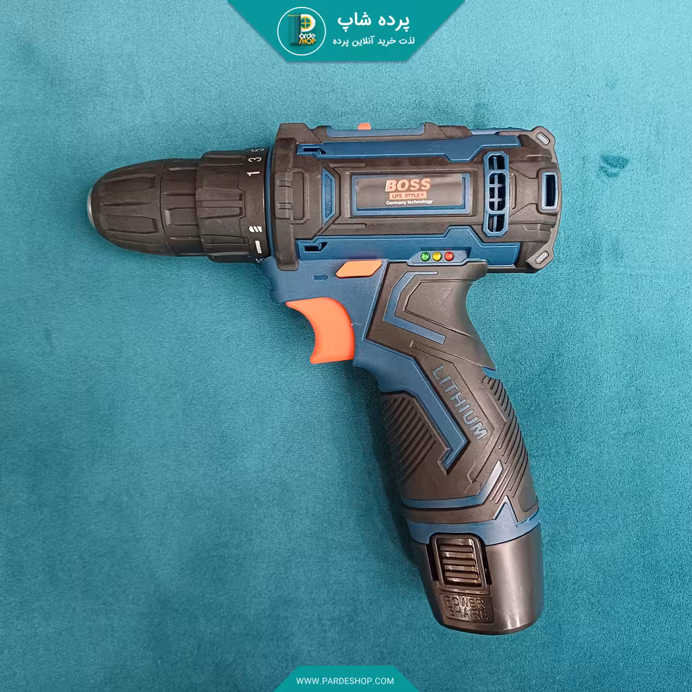 دریل پیچگوشتی شارژی مدل BOSS ولت 18 دو باطری   یک سری پیچ گوشتی دوسو و چهارسو مدل WOLF رایگان