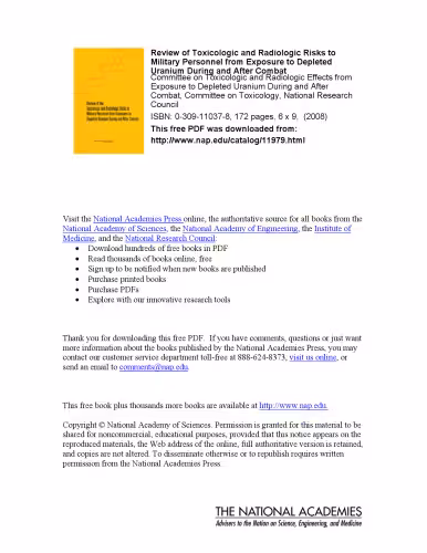 خرید و دانلود نسخه کامل کتاب Review of Toxicologic and Radiologic Risks to Military Personnel from Exposure to Depleted Uranium During and After Combat