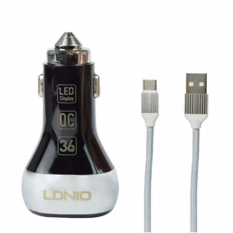 شارژر فندکی الدینیو مدل C2 به همراه کابل تبدیل USB-C | کالا مکس