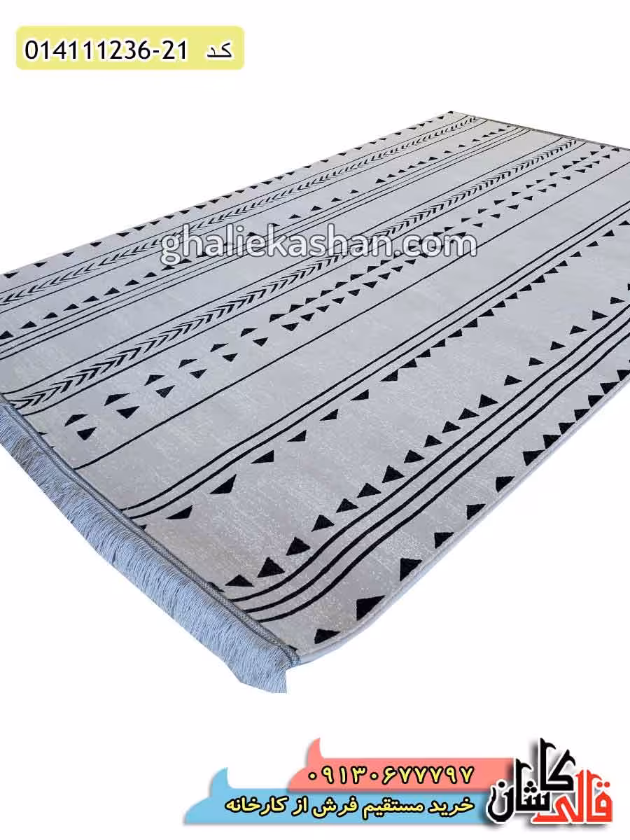 فرش 1200 شانه طرح مراکشی راه راه زمینه نقره ای کاشان – گل برجسته