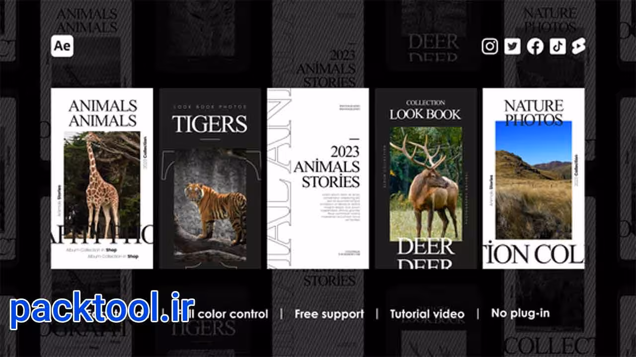 پروژه آماده افتر افکت استوری اینستاگرام حیوانات Instagram Stories Animals - پک تول