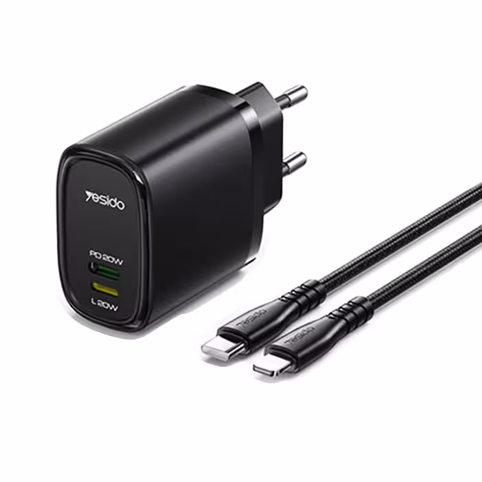 آداپتور شارژ 20 وات یسیدو YESIDO YC44 به همراه کابل لایتنینگ