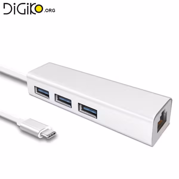 هاب USB3.1 TYPE C به USB3.0 سه خروجی با پورت RG45