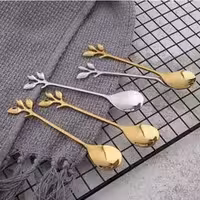 قاشق دسر خوری برگی استیل رنگ ثابت در دو رنگ طلایی و نقره ای