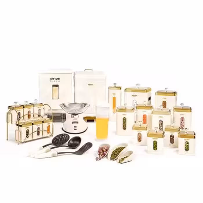 سرویس آشپزخانه چهارگوش لیمون22پارچه درب شفاف شیری