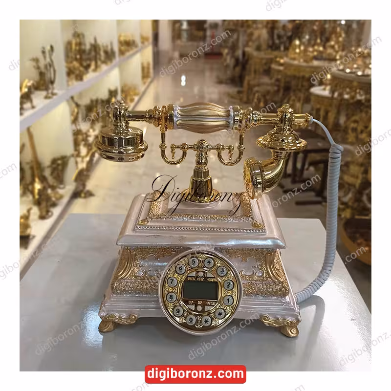 تلفن رومیزی مستطیل پخش قهوه ای طرح گل مینا ریز