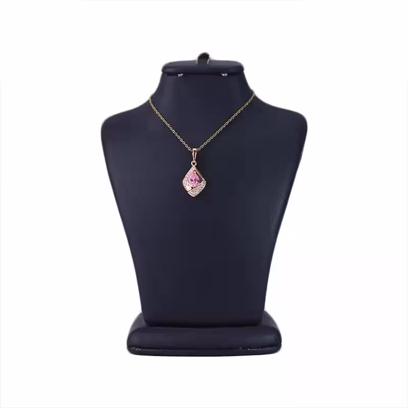 گردنبند استیل زنانه آویز لوزی نگین اشکی صورتی | xp 41495