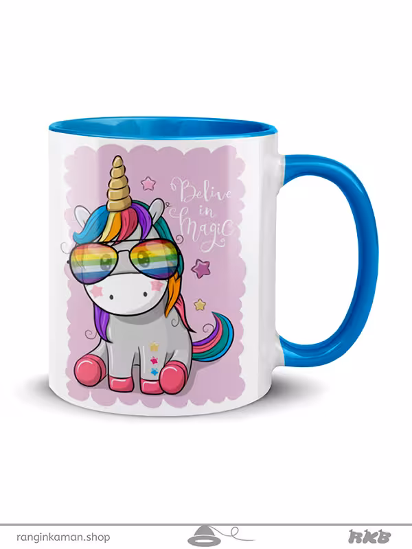 ماگ سرامیکی طرح یونیکورن آبی چاپی