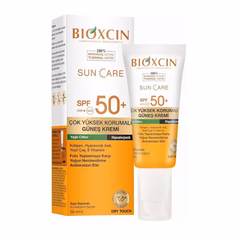 کرم ضد آفتاب بی رنگ بیوکسین  SPF50 مناسب پوست Oily چرب 50 میل
