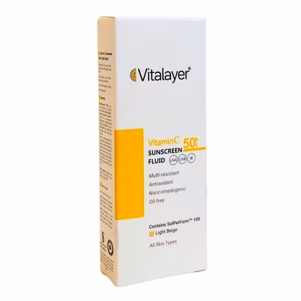 فلوئید ضدآفتاب  SPF50 ویتامین C بژ روشن ویتالیر 50 میلی‌لیتر Vitalayer