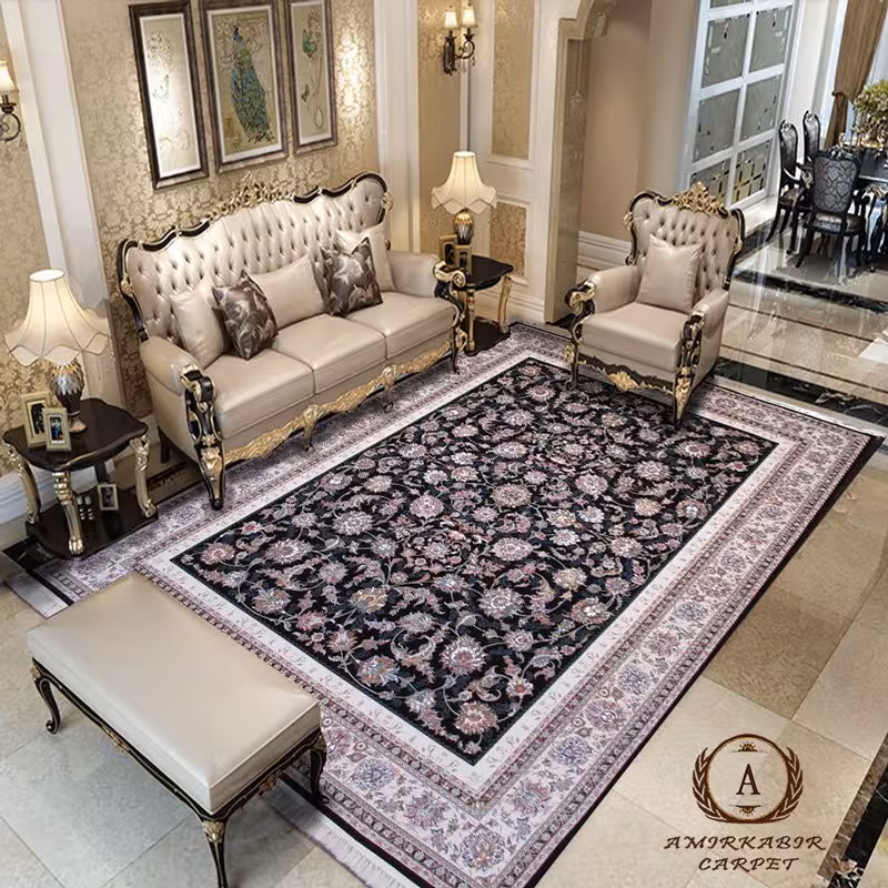 فرش 700 شانه برجسته طرح زرافشان سرمه ای