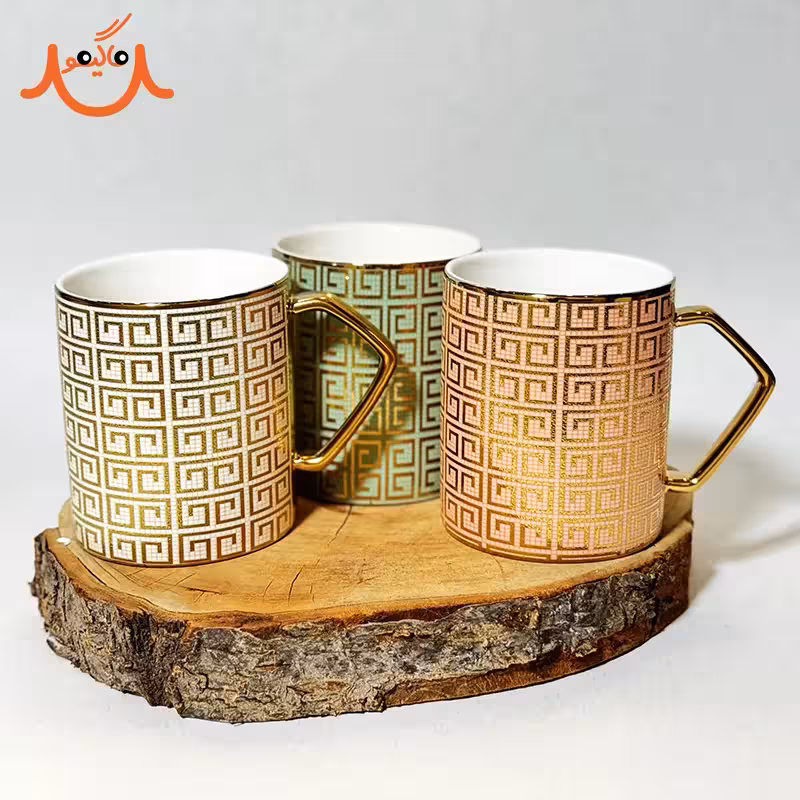 ماگ سرامیکی طلاکوب طرح دار