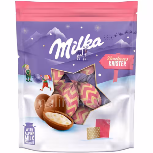 شکلات ترقه ای کریسمس سوئیسی میلکا Milka bonbons knister chocolat با طعم شکلات شیری 86 گرم