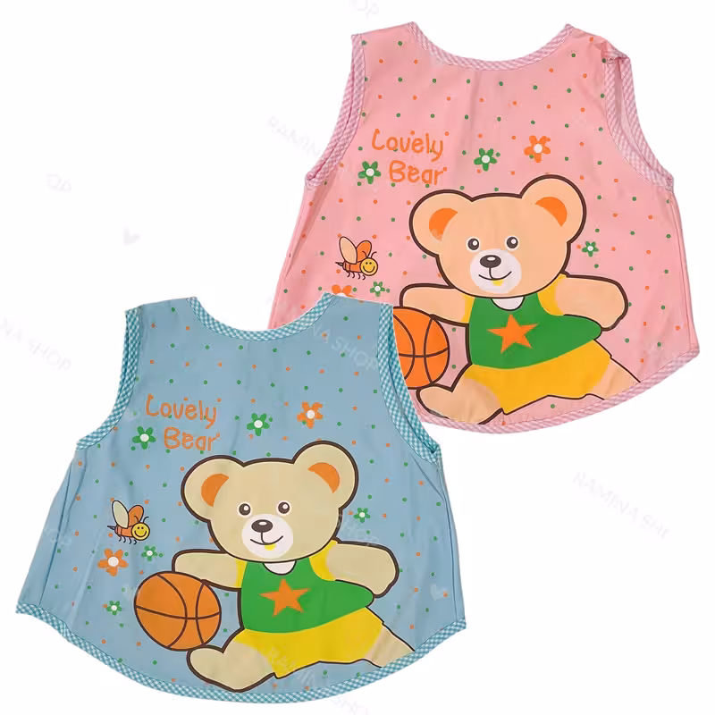 پیشبند پارچه ای کودک مدل بند دار طرح خرس