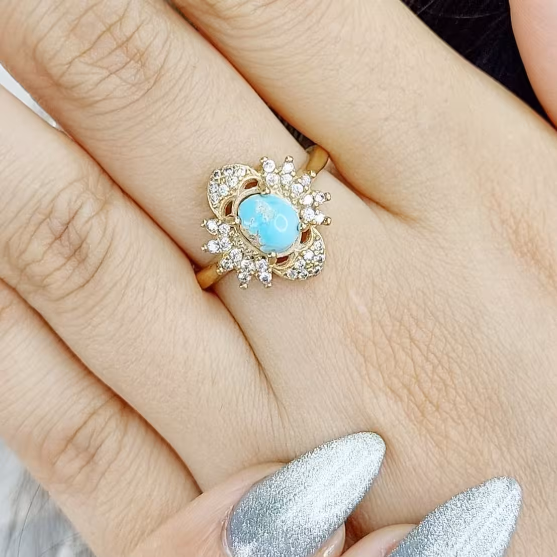 انگشتر طلاروس طرح طلا با فیروزه کد 11456