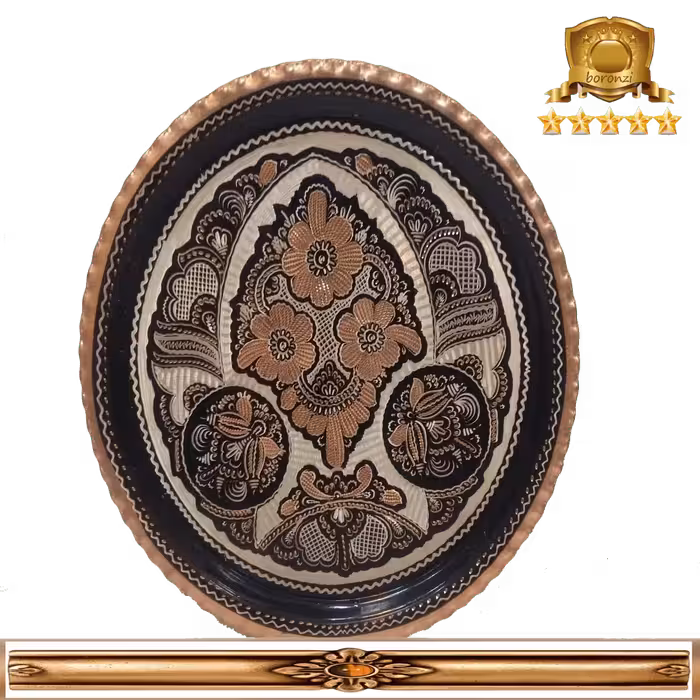 سینی مسی دایره سایز بزرگ قلم خورده مینا کاری شده