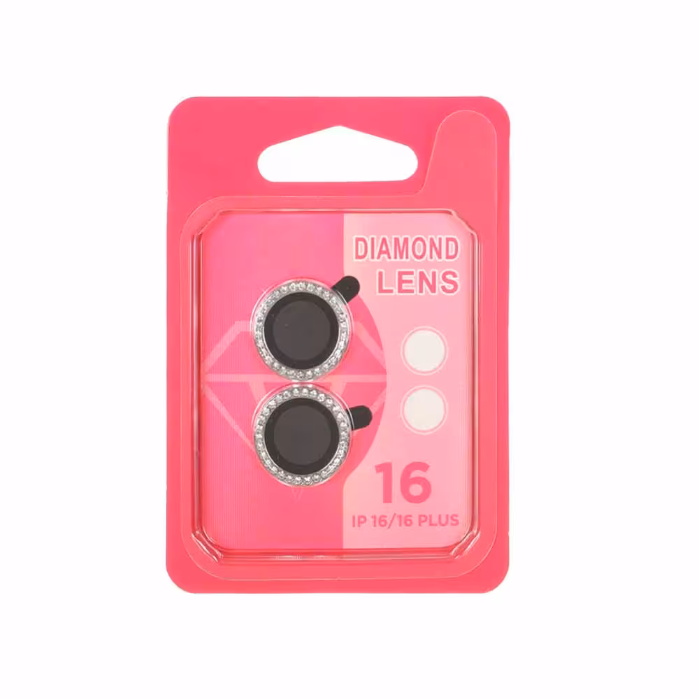 محافظ لنز iPhone16 مدل رینگی نگین دار – رنگ نقره ای