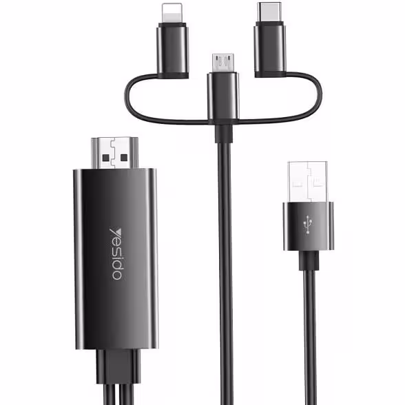 کابل تبدیل HDMI به لایتنینگ / microUSB/ USB-C یسیدو مدل HM05 طول 1٫8 متر