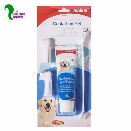 خمیر دندان و مسواک دو سر و سرانگشتی مخصوص سگ و گربه بایولاین