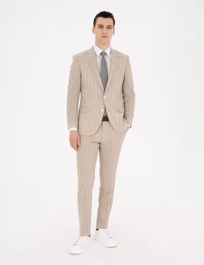 کت و شلوار مردانه بژ پیرکاردین - فروشگاه لباس شهرمون