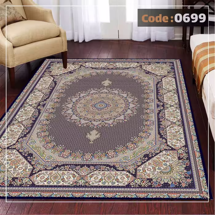 کاورفرش روفرشی دورکشدار گوشه لیفه ای لاکی ، آبی و متنوع کد 0699