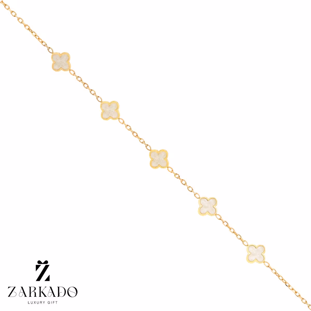 دستبند طلا ونکلیف میناکاری سفید 5 تایی کد B24946