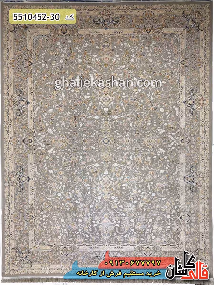 فرش 1500 شانه طرح مروارید زمینه صدفی کاشان – گل برجسته