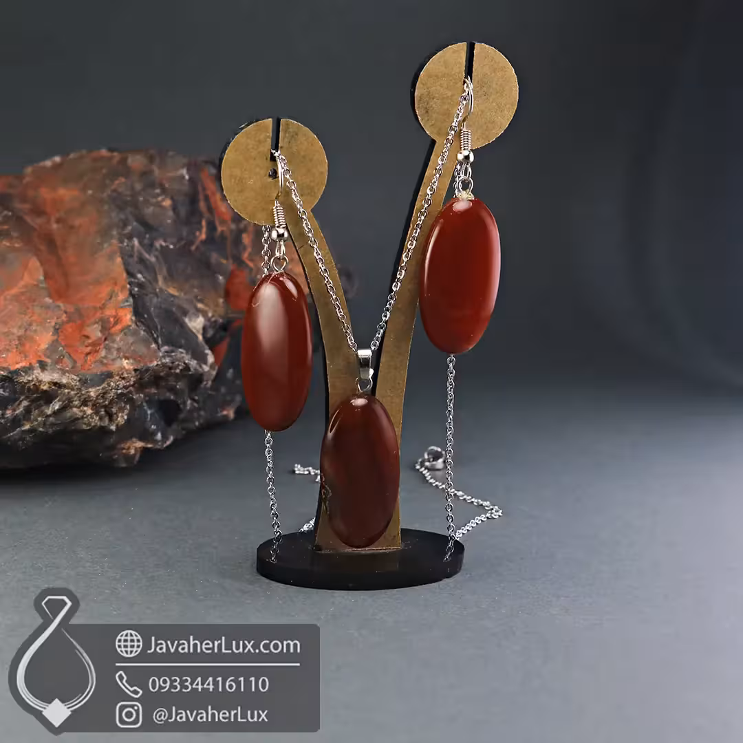 نیم ست سنگ عقیق مدل اوالین _ کد : 400660