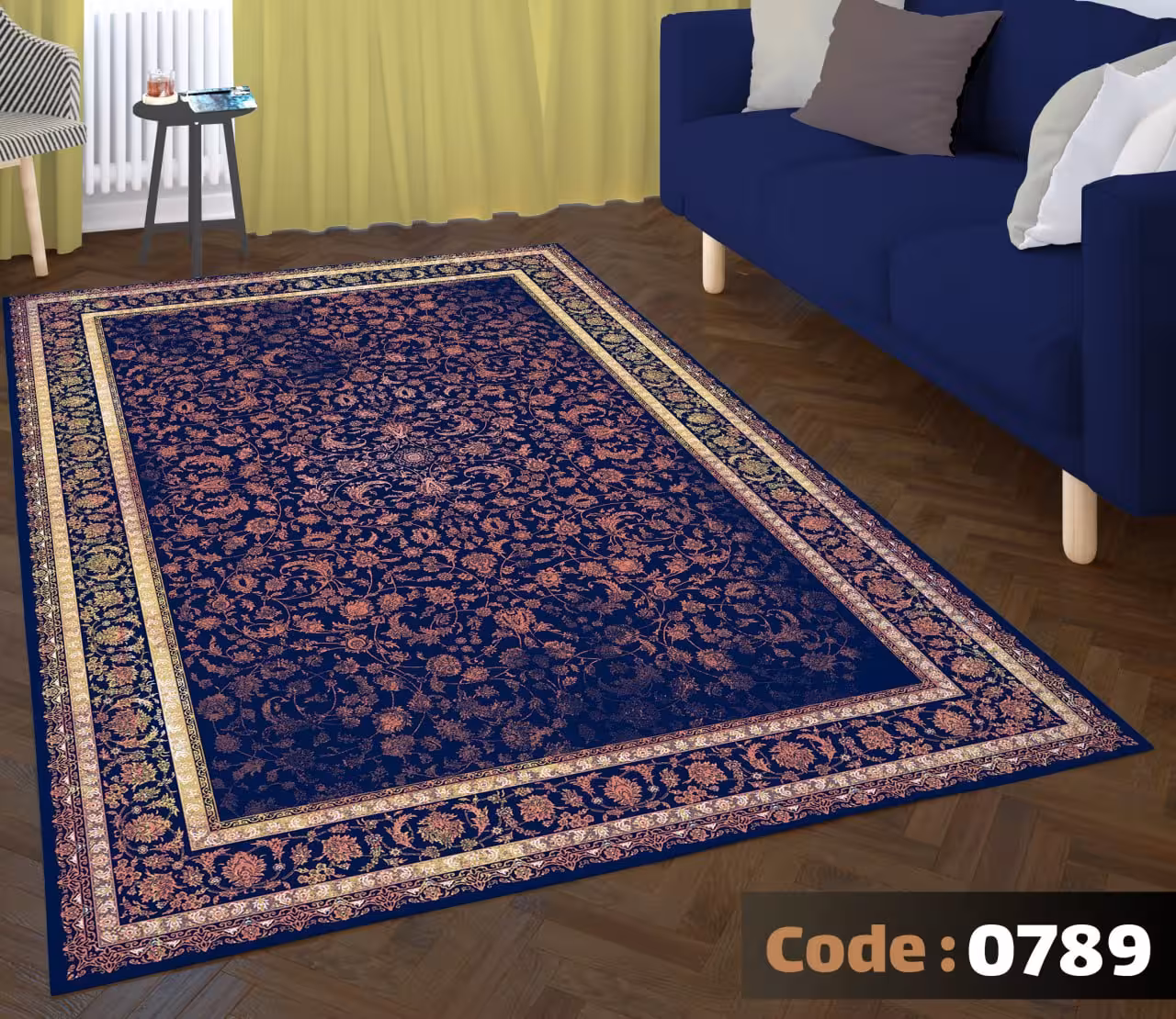 کاورفرش روفرشی دورکشدار گوشه لیفه ای لاکی ، آبی و متنوع کد 0789