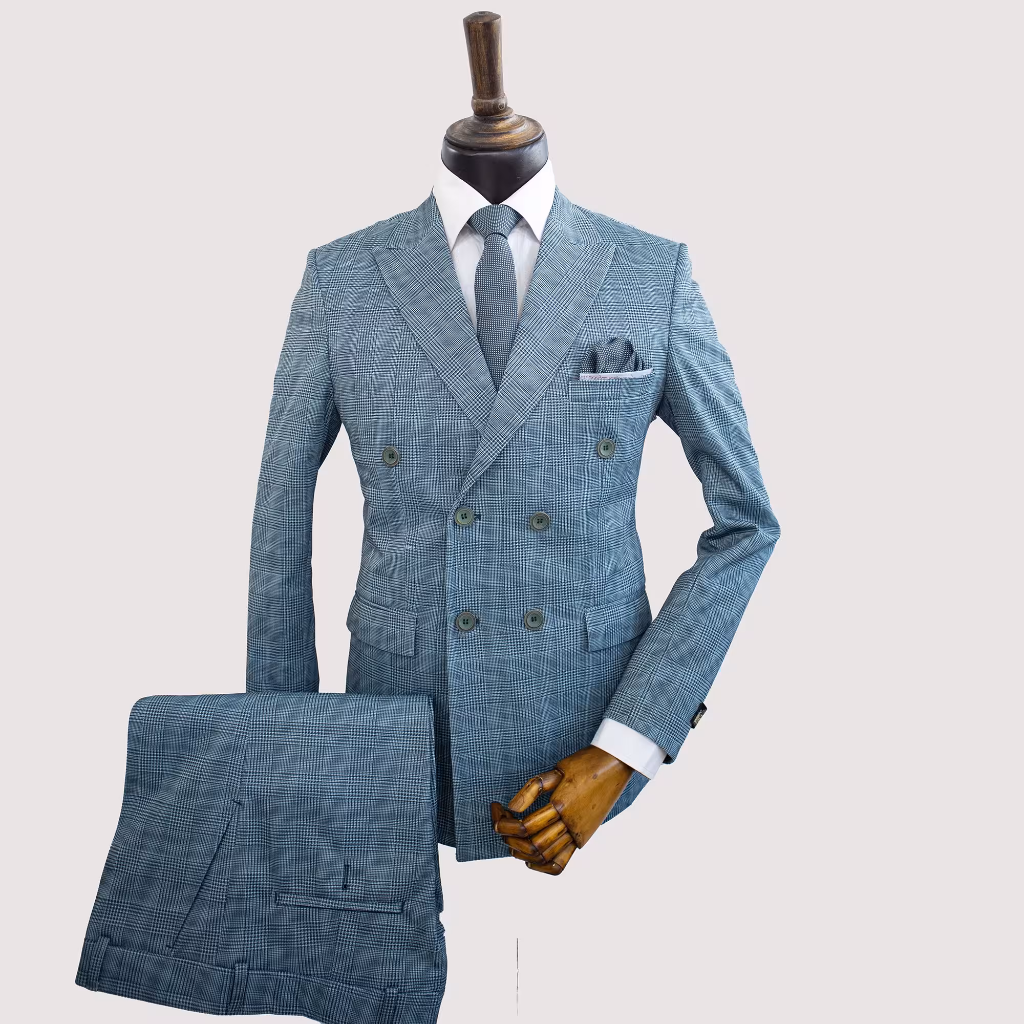 کت و شلوار مردانه پرنس دوگال سبز آبی شش دکمه با ارسال رایگان