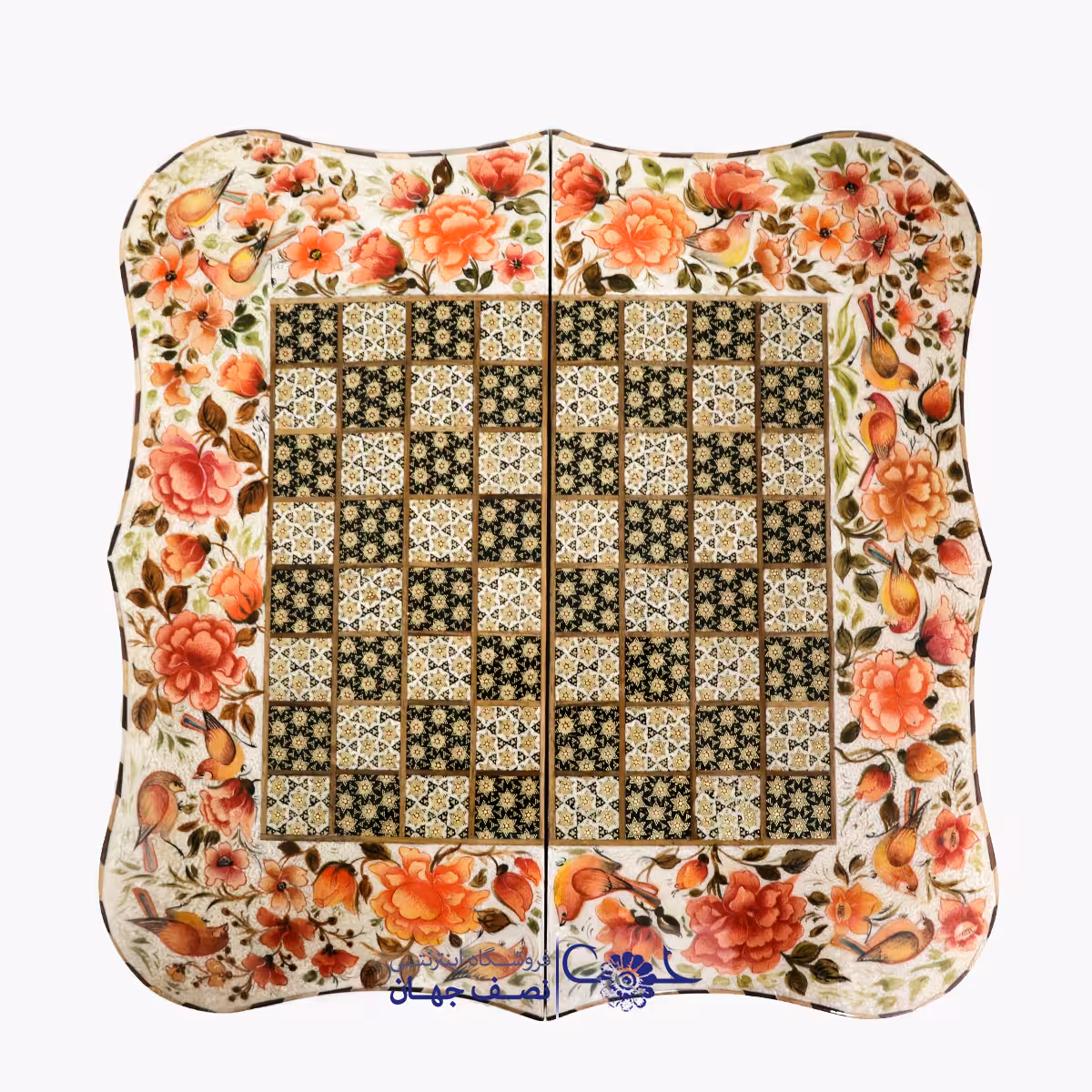 تخته نرد و شطرنج خاتم 50 سانتی گل و مرغ دالبر صدفی