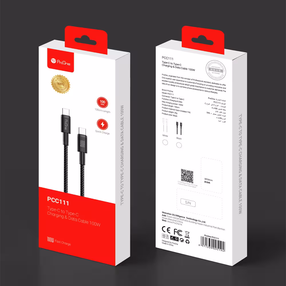 کابل تبدیل USB-C پرووان مدل PCC111 100W PD طول 1متر