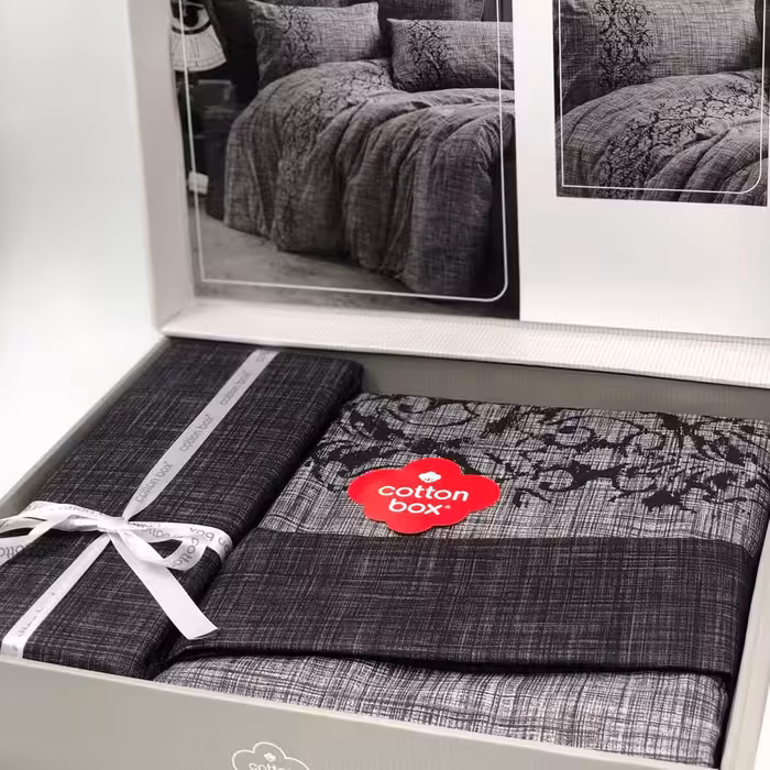 سرویس ملحفه کاتن باکس مدل Palin Sooty Gri تک نفره 3 تکه