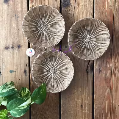 سبد حصیر بافی کلبه بلوط مدل ترمه مجموعه 3 عددی