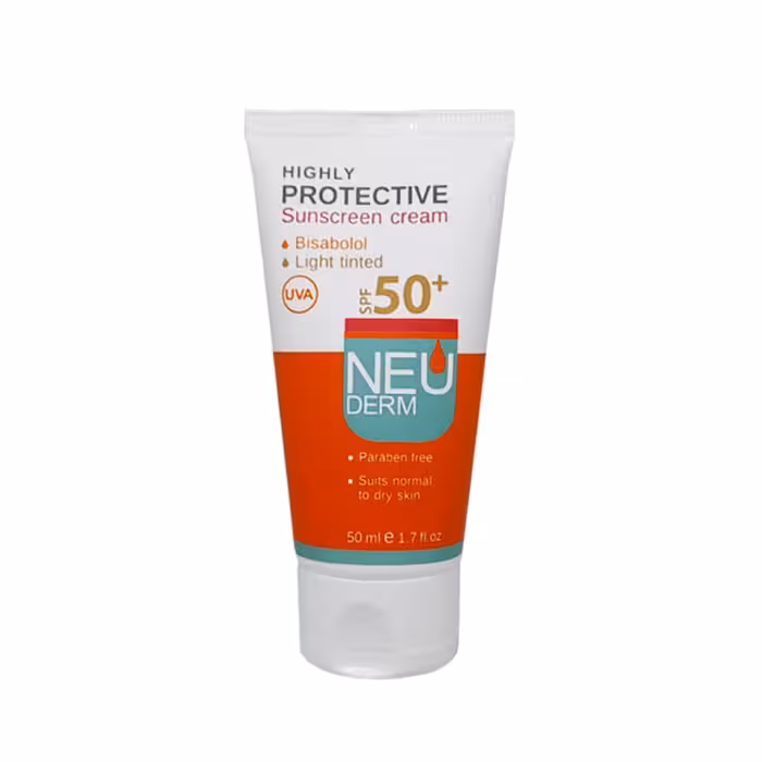 کرم ضد آفتاب نئودرم مناسب پوست های خشک و نرمال با  SPF50 بژ روشن