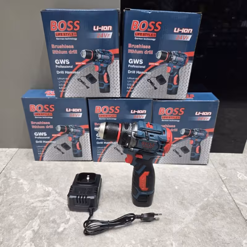 دریل شارژی 24 ولت براشلس سه نظام فلزی باس