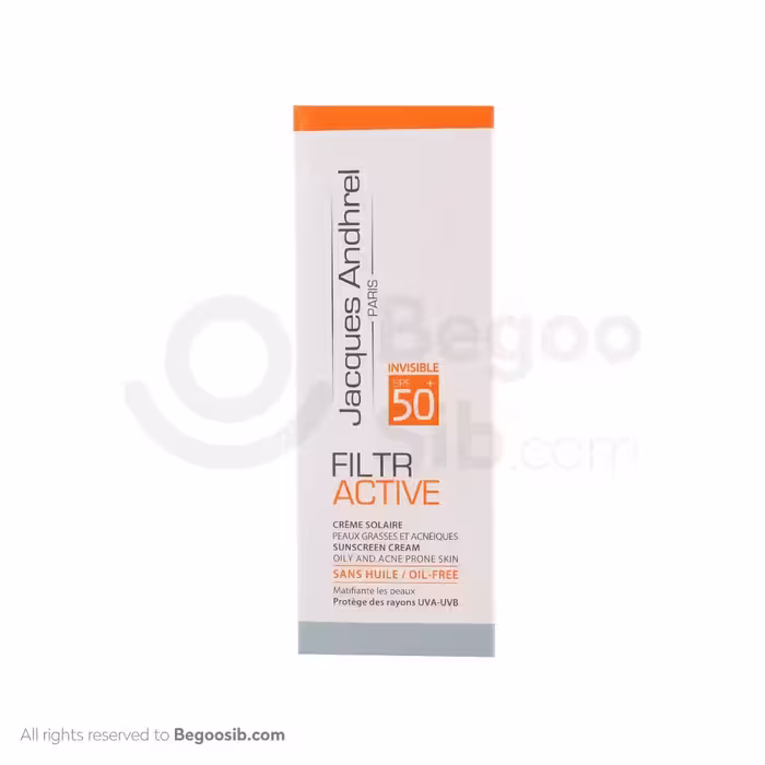 کرم ضد آفتاب SPF50 مناسب پوست های چرب و مستعد آکنه بدون رنگ ژاک آندرل 50 میلی لیتری