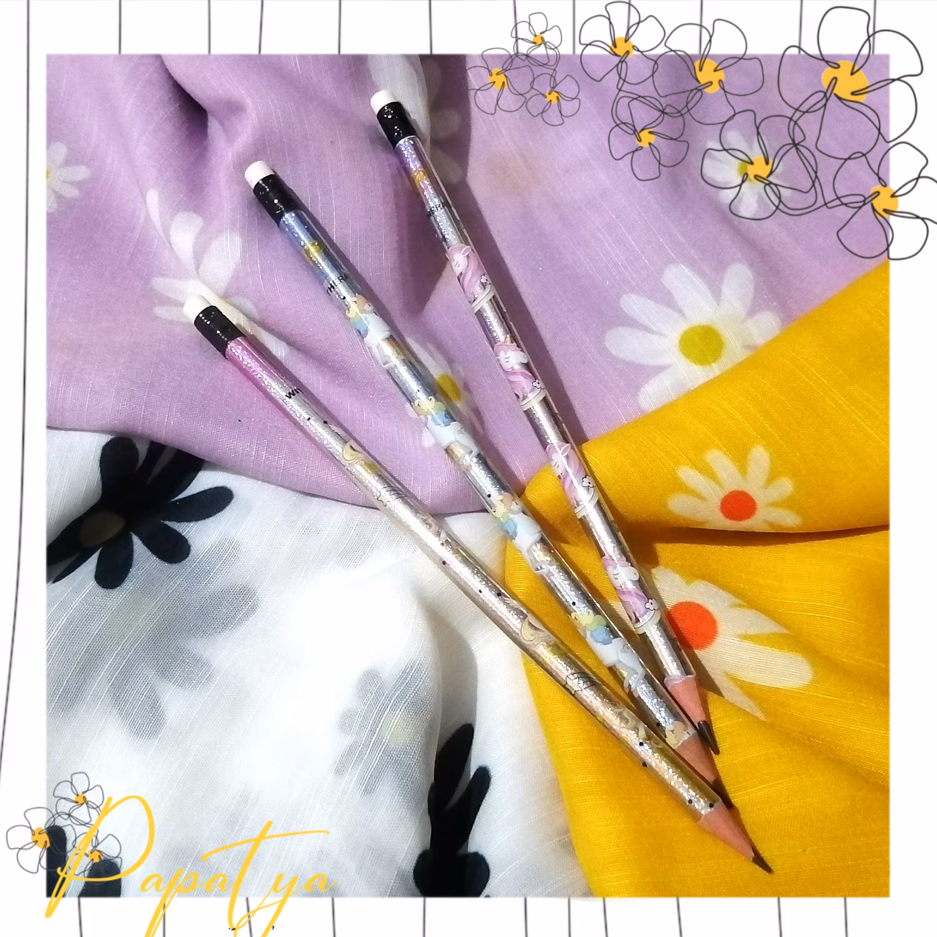 مداد مشکی پاکن دار 3 عددی تکشاخ هلوگرامی ته پاک کن دار سه رنگ 