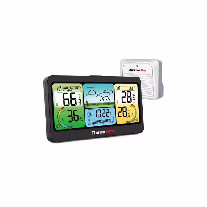 ایستگاه هواشناسی ThermoPro TP280B-7 | مجهز به Wi-Fi | اندازه‌گیری دما، رطوبت و فشار محیط داخلی و خارجی | پیش‌بینی وضعیت هوا | نمایش دیجیتال دقیق شرایط محیطی | ابزار حرفه‌ای برای خانه، دفتر و محیط‌های آموزشی