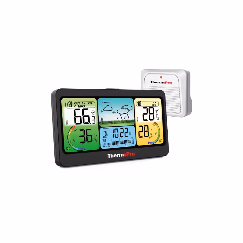 ایستگاه هواشناسی ThermoPro TP280B-7 | مجهز به Wi-Fi | اندازه‌گیری دما، رطوبت و فشار محیط داخلی و خارجی | پیش‌بینی وضعیت هوا | نمایش دیجیتال دقیق شرایط محیطی | ابزار حرفه‌ای برای خانه، دفتر و محیط‌های آموزشی