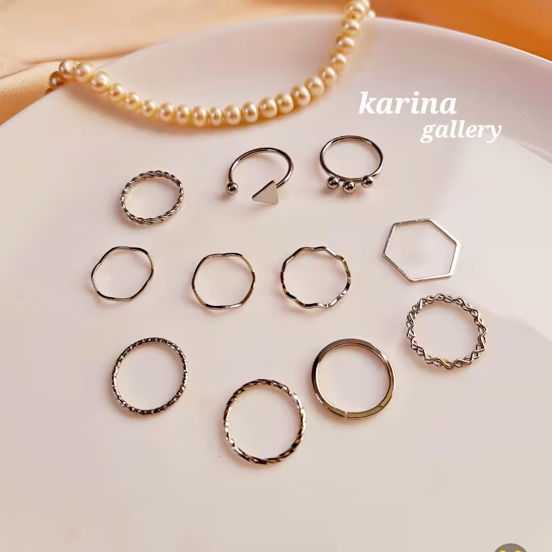 پک انگشتر 11 عددی رنگ نقره ای