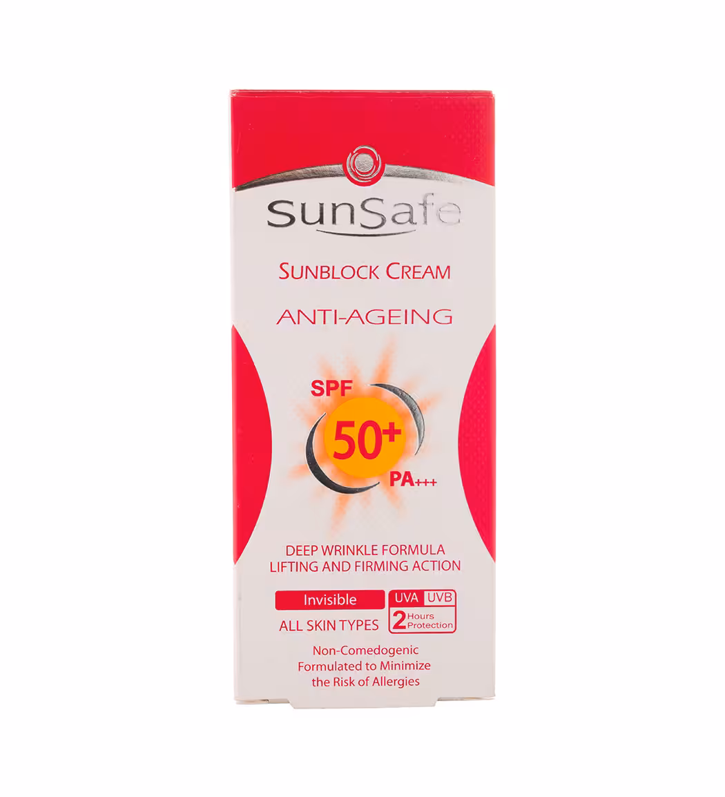 کرم ضد آفتاب و ضد چروک فاقد رنگ spf50 سان سیف