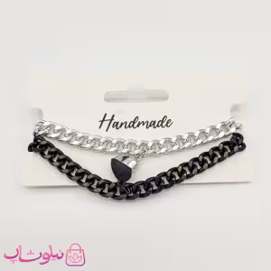 دستبند ست عاشقانه قلبی نقره ای و مشکی