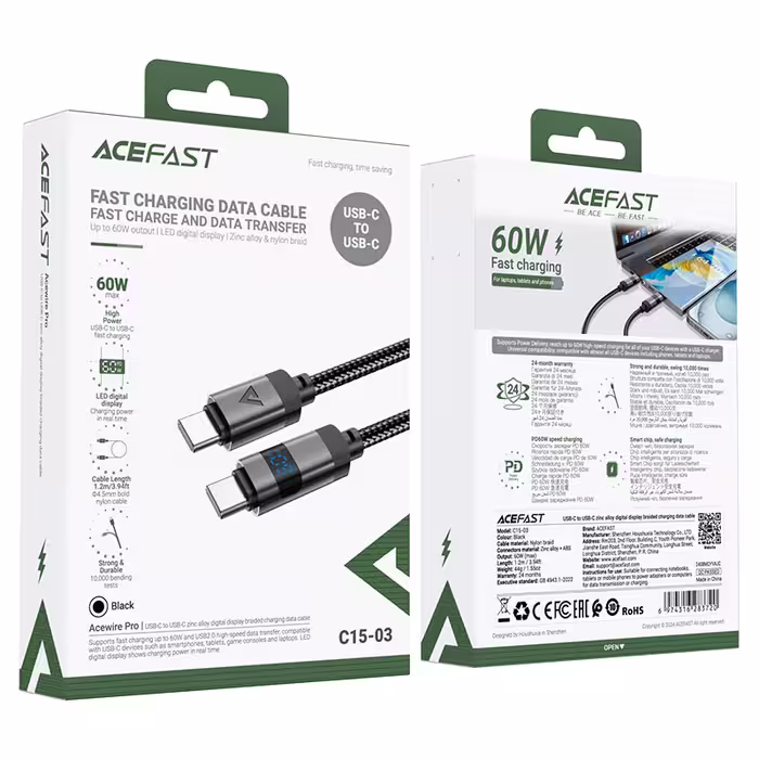 کابل Type-C به Type-C ایس فست ACEFAST C15-03 طول 1.2 متر توان 60 وات