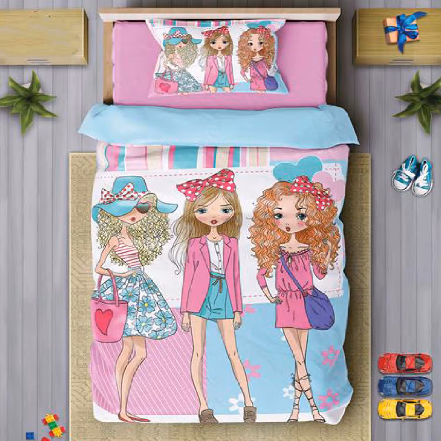 سرویس روتختی دخترانه چیداری مدل 7008 یک نفره چهار تکه