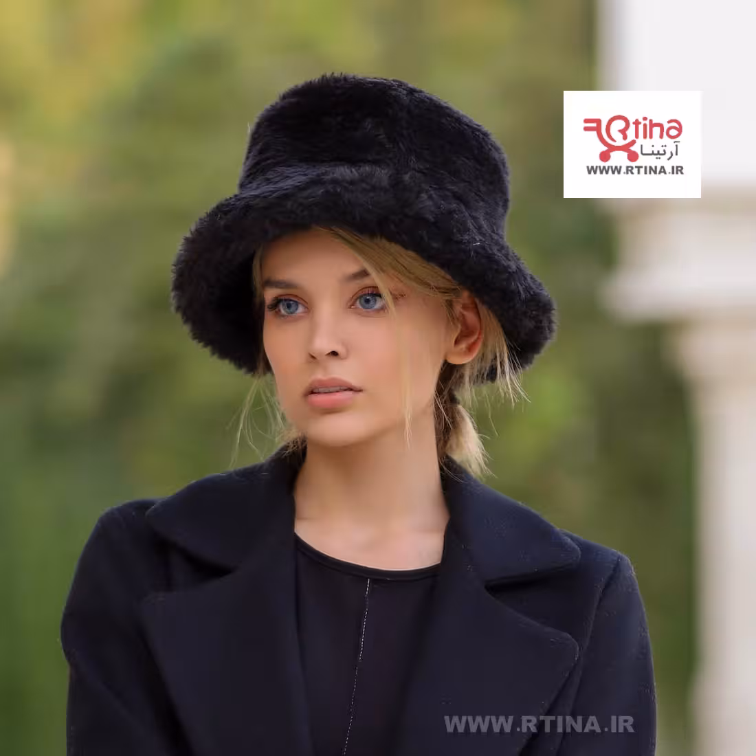 کلاه باکت هت مشکی خز دار مدل فرحی